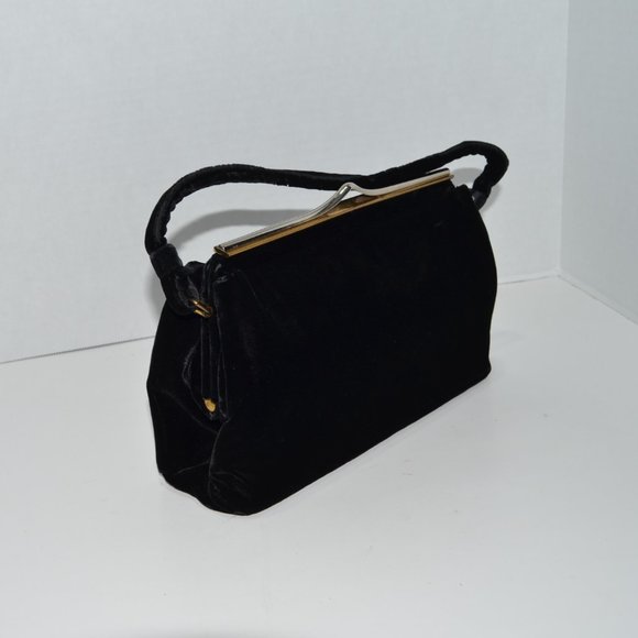Vintage 40’s or 50’s Black Velvet Evening Bag with Attached Coin Purse MCM Pinup - Picture 3 of 15